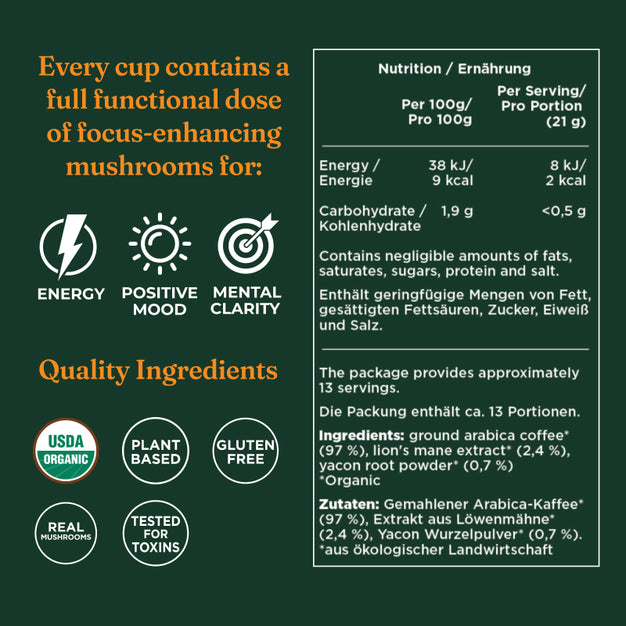 Original Mushroom Coffee Dark Roast — Jitter Free Focus + Energy